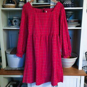 Mata Traders Dress Sz L Nico Mini Dress Red Plaid Long Sleeves Babydoll NWT